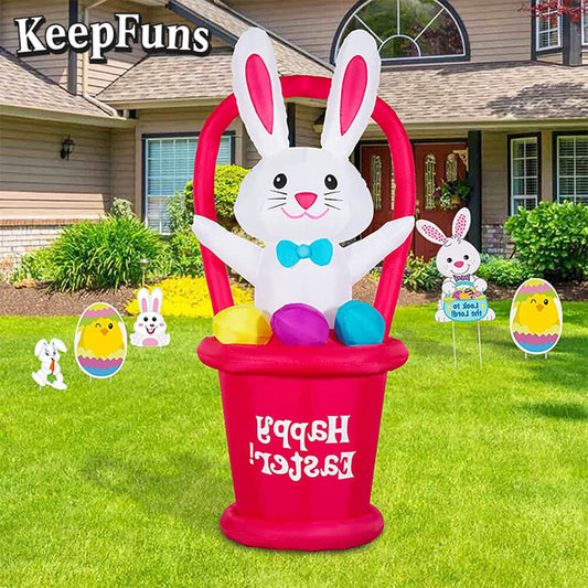 KeepFuns Easter Bunny Basket Inflatable Decoration - Outdoor, Yard, Indoor Holiday Inflatable Model
