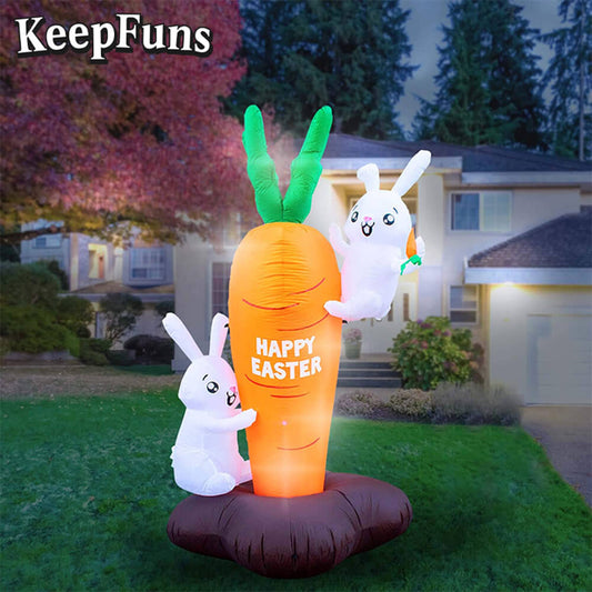 KeepFuns Easter Bunny Carrot Inflatable Decoration - Outdoor Yard Holiday Celebration Inflatable Model