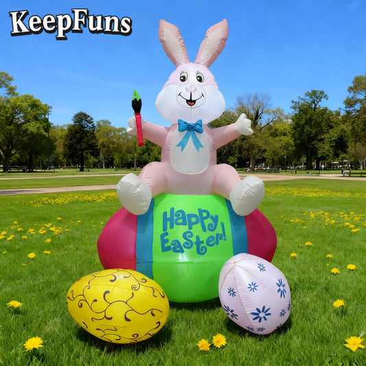 KeepFuns Easter Bunny Egg Inflatable Decoration - Outdoor Yard Holiday Celebration Inflatable Model