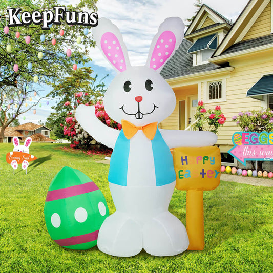 KeepFuns Easter Bunny Inflatable Decoration - Outdoor, Yard, Indoor Holiday Celebration Inflatable Model