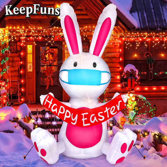 KeepFuns Easter Bunny Inflatable Decoration with Mask - Shopping Mall Outdoor Festival Celebration Inflatable Model