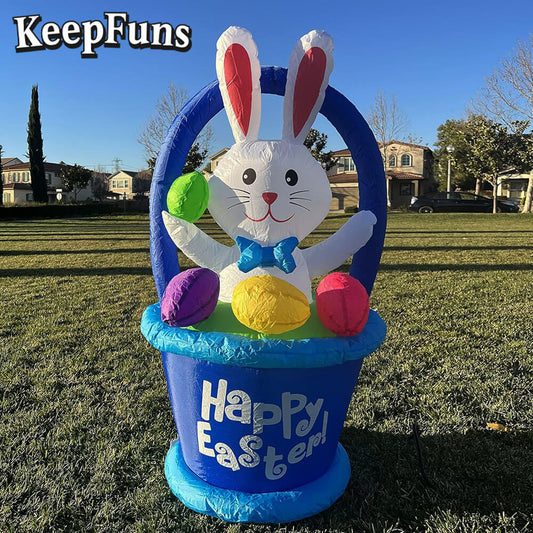 KeepFuns Easter Bunny Basket Inflatable Decoration Outdoor and Indoor Holiday Celebration Inflatable Model