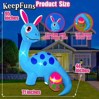 KeepFuns Easter Dinosaur Bunny Ears Inflatable Decoration Outdoor Garden Festival Inflatable Model