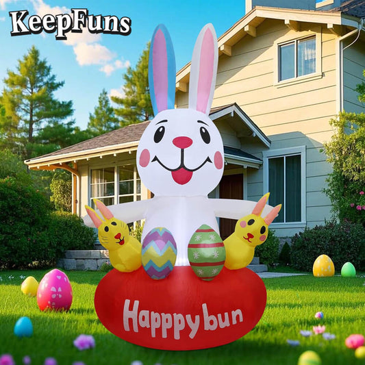 KeepFuns Easter Happy Rabbit Inflatable Decoration Outdoor Yard Indoor Festival Celebration Inflatable Model
