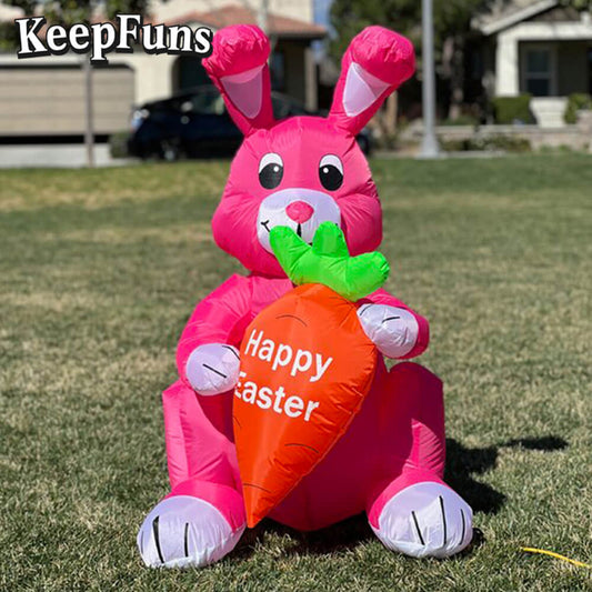 KeepFuns Easter Pink Bunny Inflatable Decoration - Outdoor Lawn Indoor Event Festival Inflatable Model