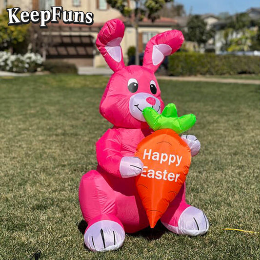 KeepFuns Easter Pink Bunny Inflatable Decoration - Outdoor Lawn Indoor Event Festival Inflatable Model