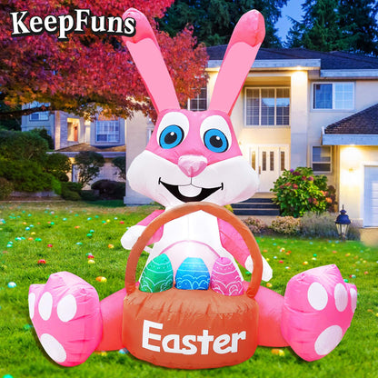 KeepFuns Easter Pink Bunny Inflatable Decoration - Outdoor Yard Indoor Holiday Celebration Inflatable Model