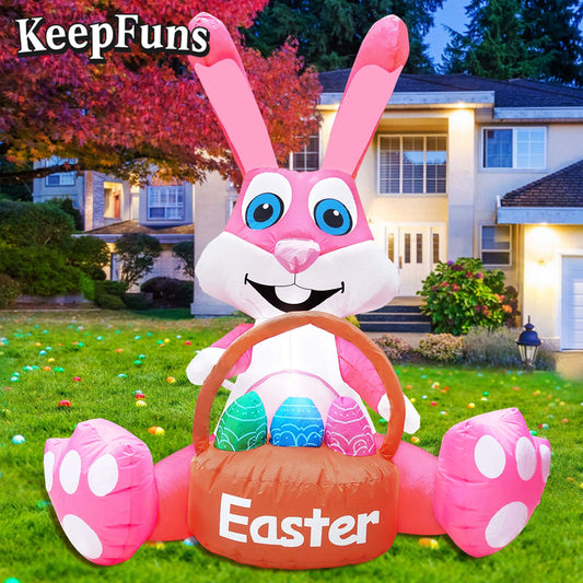KeepFuns Easter Pink Bunny Inflatable Decoration - Outdoor Yard Indoor Holiday Celebration Inflatable Model