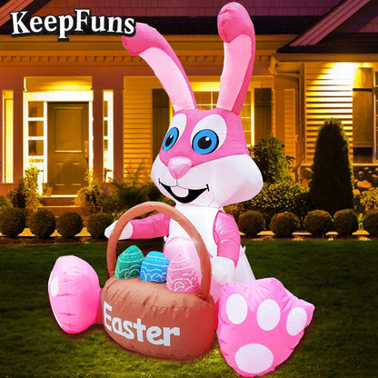 KeepFuns Easter Pink Bunny Inflatable Decoration - Outdoor Yard Indoor Holiday Celebration Inflatable Model