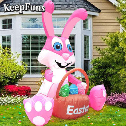KeepFuns Easter Pink Bunny Inflatable Decoration - Outdoor Yard Indoor Holiday Celebration Inflatable Model