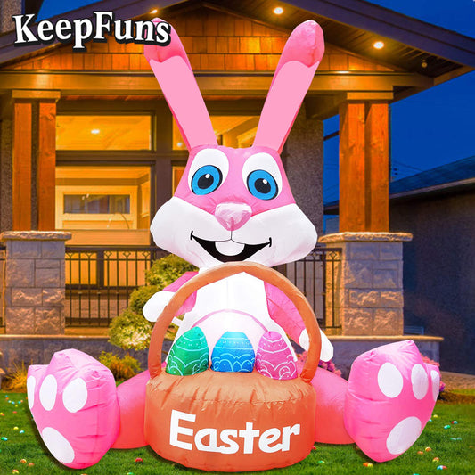KeepFuns Easter Pink Bunny Inflatable Decoration - Outdoor Yard Indoor Holiday Celebration Inflatable Model