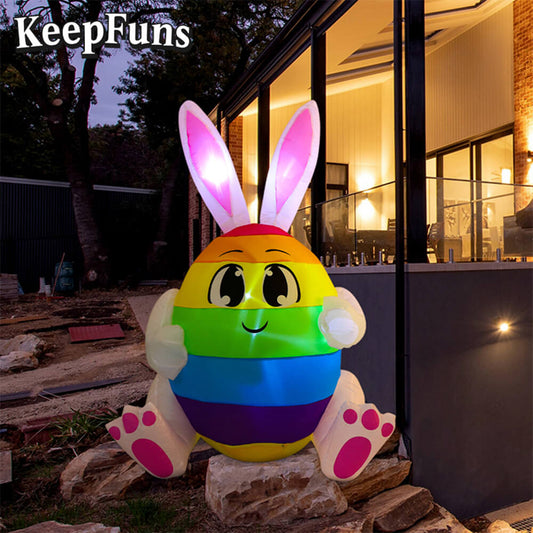 KeepFuns Easter Rainbow Egg Bunny Inflatable Decoration - Outdoor Yard Holiday Celebration Inflatable Model