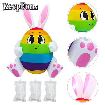 KeepFuns Easter Rainbow Egg Bunny Inflatable Decoration - Outdoor Yard Holiday Celebration Inflatable Model