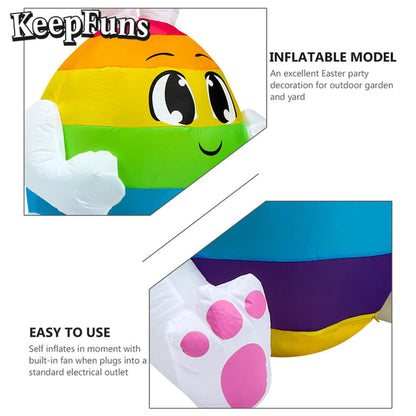KeepFuns Easter Rainbow Egg Bunny Inflatable Decoration - Outdoor Yard Holiday Celebration Inflatable Model