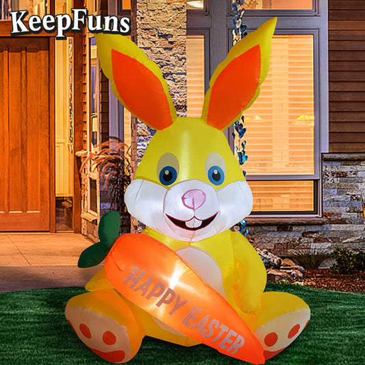 KeepFuns Easter Yellow Bunny Inflatable Decoration - Outdoor, Yard, Indoor Holiday Inflatable Model