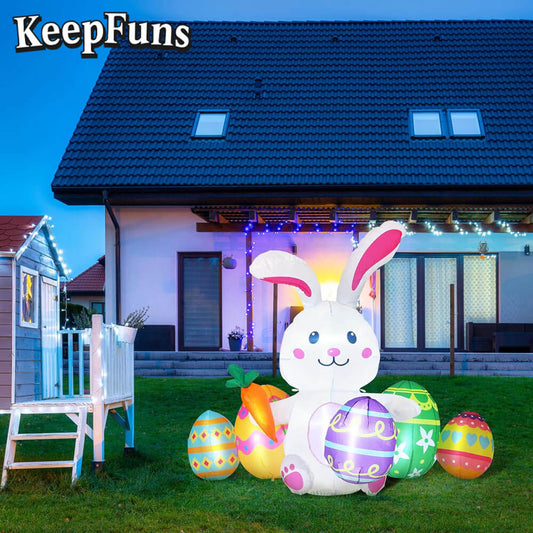 KeepFuns Large Easter Bunny Inflatable Decoration Outdoor Yard Festival Celebration Inflatable Model