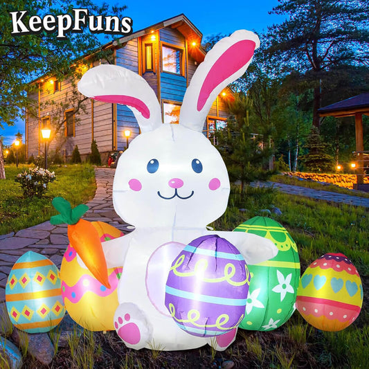 KeepFuns Large Easter Bunny Inflatable Decoration Outdoor Yard Festival Celebration Inflatable Model