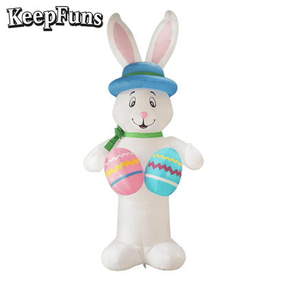 KeepFuns Large Easter Bunny Inflatable Decoration with Easter Egg Shape Outdoor Garden Holiday Decoration Props
