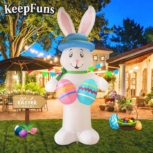 KeepFuns Large Easter Bunny Inflatable Decoration with Easter Egg Shape Outdoor Garden Holiday Decoration Props
