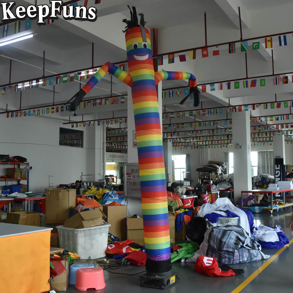 KeepFuns Rainbow Stripe Inflatable Dancer Advertising Model Humanoid Inflatable Model Activity Drainage Promotional Props