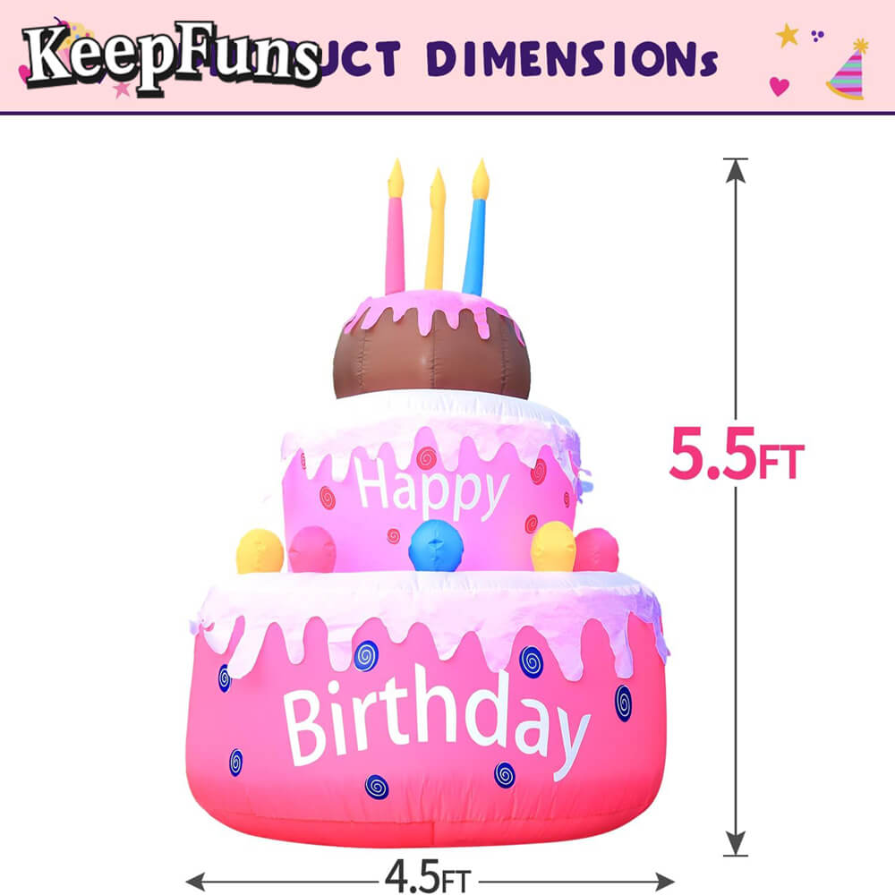 KeepFuns Three-Tier Birthday Cake Inflatable Decoration - Outdoor Patio Birthday Party Inflatable Model