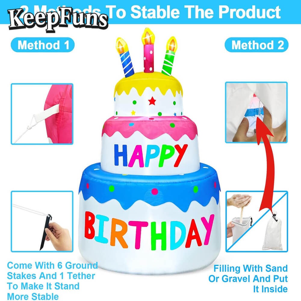 KeepFuns Three-Tier Birthday Cake Inflatable Decoration - Outdoor Patio Birthday Party Inflatable Model