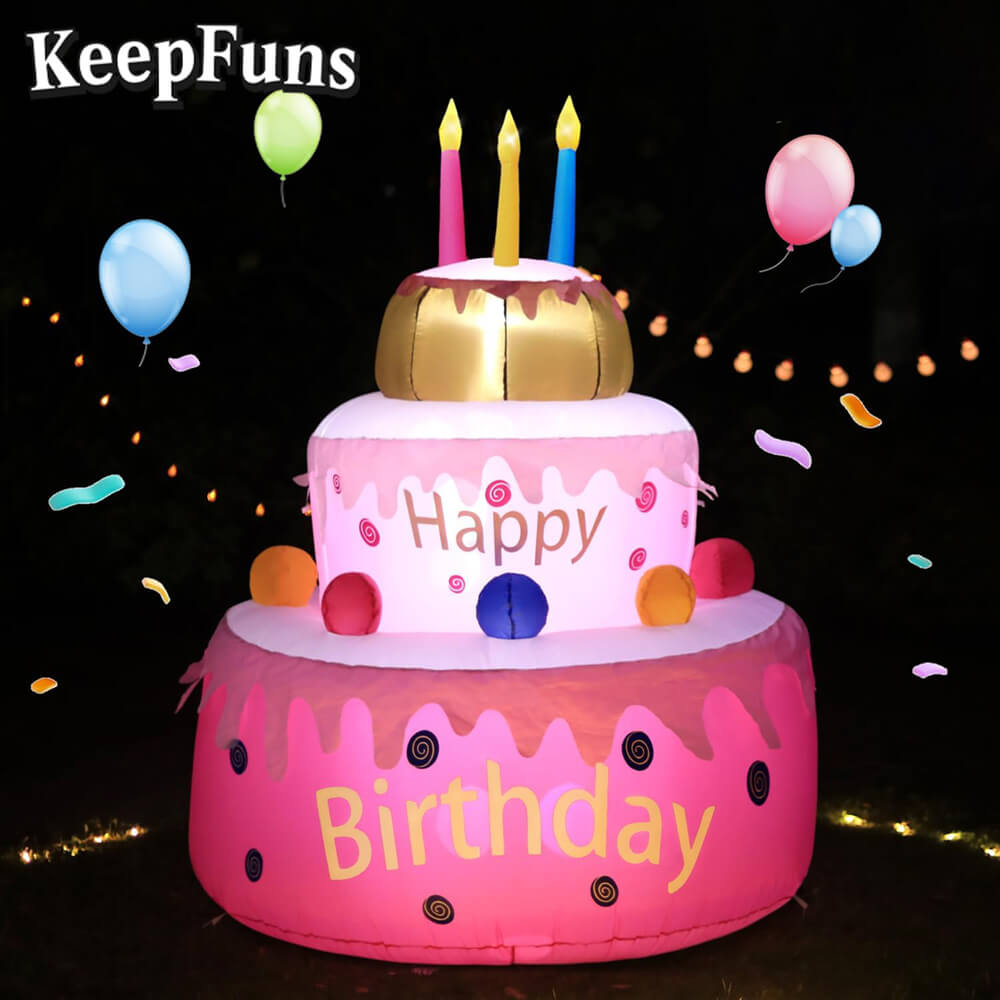 KeepFuns Three-Tier Birthday Cake Inflatable Decoration - Outdoor Patio Birthday Party Inflatable Model