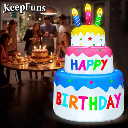 KeepFuns Three-Tier Birthday Cake Inflatable Decoration - Outdoor Patio Birthday Party Inflatable Model