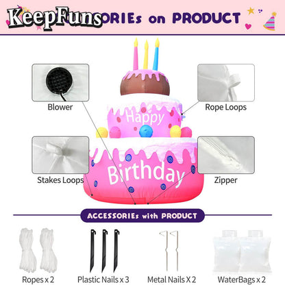 KeepFuns Three-Tier Birthday Cake Inflatable Decoration - Outdoor Patio Birthday Party Inflatable Model