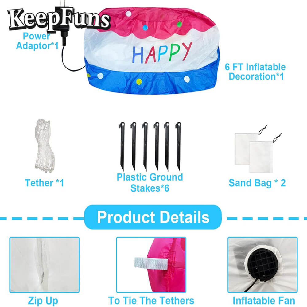 KeepFuns Three-Tier Birthday Cake Inflatable Decoration - Outdoor Patio Birthday Party Inflatable Model