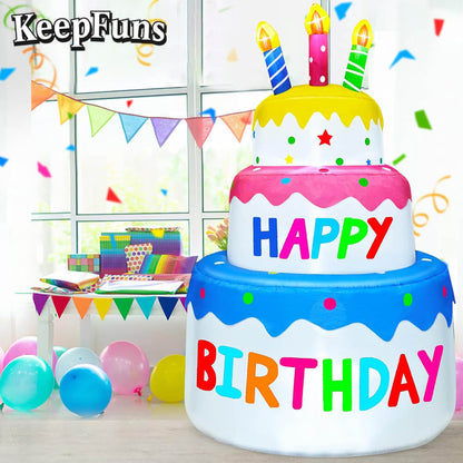 KeepFuns Three-Tier Birthday Cake Inflatable Decoration - Outdoor Patio Birthday Party Inflatable Model