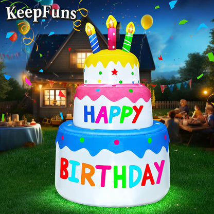KeepFuns Three-Tier Birthday Cake Inflatable Decoration - Outdoor Patio Birthday Party Inflatable Model