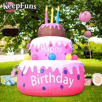 KeepFuns Three-Tier Birthday Cake Inflatable Decoration - Outdoor Patio Birthday Party Inflatable Model