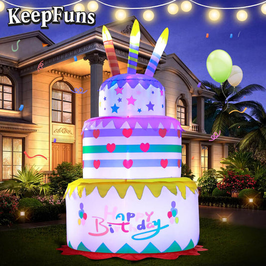 KeepFuns Three-Tier Colorful Birthday Cake Inflatable Decoration - Outdoor Patio Birthday Party Inflatable Model