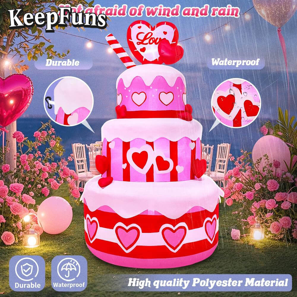 KeepFuns Three-Tier Love Birthday Cake Inflatable Decoration - Outdoor Garden Birthday Party Inflatable Model