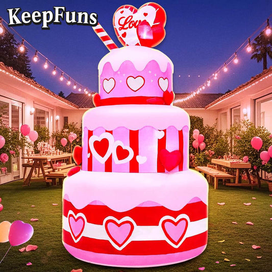 KeepFuns Three-Tier Love Birthday Cake Inflatable Decoration - Outdoor Garden Birthday Party Inflatable Model