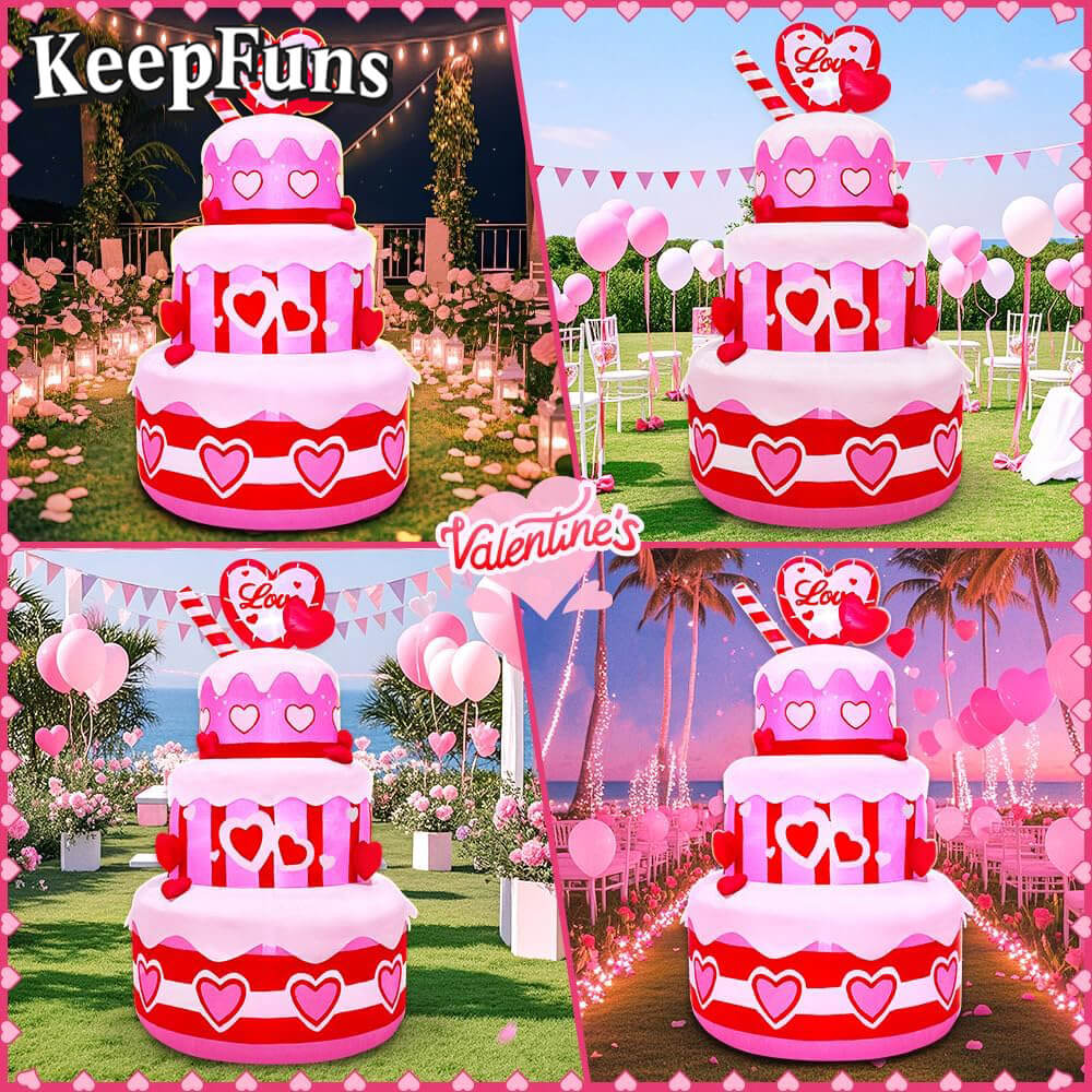 KeepFuns Three-Tier Love Birthday Cake Inflatable Decoration - Outdoor Garden Birthday Party Inflatable Model