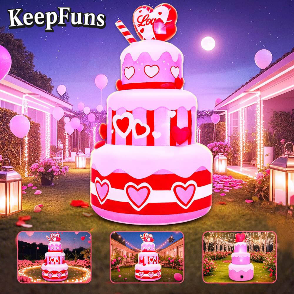 KeepFuns Three-Tier Love Birthday Cake Inflatable Decoration - Outdoor Garden Birthday Party Inflatable Model