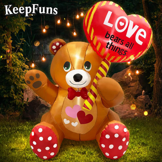 KeepFuns Valentine's Day Bear Heart Inflatable Decoration - Outdoor Garden Romantic Holiday Inflatable Model