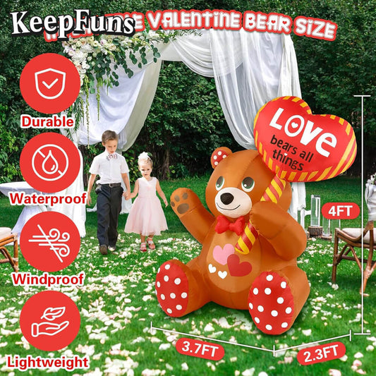 KeepFuns Valentine's Day Bear Heart Inflatable Decoration - Outdoor Garden Romantic Holiday Inflatable Model