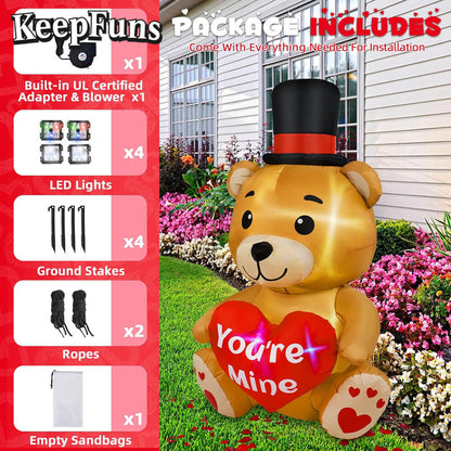 KeepFuns Valentine's Day Bear Inflatable Decoration - Outdoor, Yard, Indoor Romantic Holiday Inflatable Model