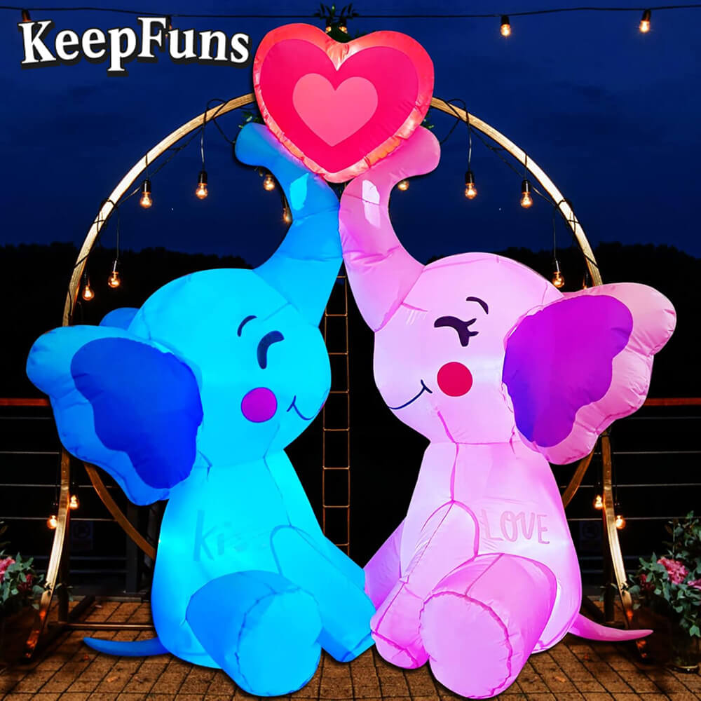 KeepFuns Valentine's Day Elephant Heart Inflatable Decoration - Outdoor and Indoor Romantic Holiday Inflatable Model