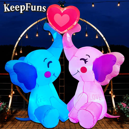 KeepFuns Valentine's Day Elephant Heart Inflatable Decoration - Outdoor and Indoor Romantic Holiday Inflatable Model
