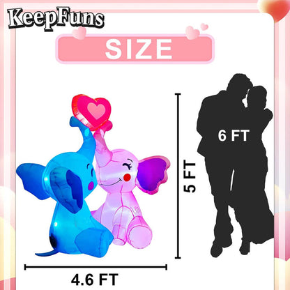 KeepFuns Valentine's Day Elephant Heart Inflatable Decoration - Outdoor and Indoor Romantic Holiday Inflatable Model