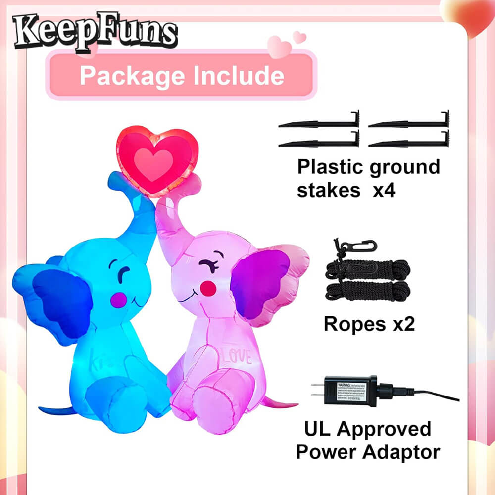 KeepFuns Valentine's Day Elephant Heart Inflatable Decoration - Outdoor and Indoor Romantic Holiday Inflatable Model
