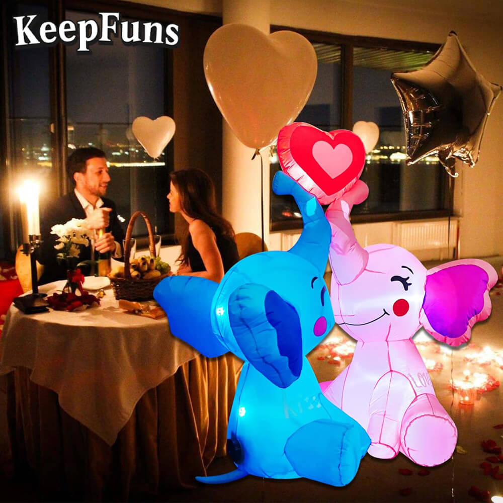 KeepFuns Valentine's Day Elephant Heart Inflatable Decoration - Outdoor and Indoor Romantic Holiday Inflatable Model