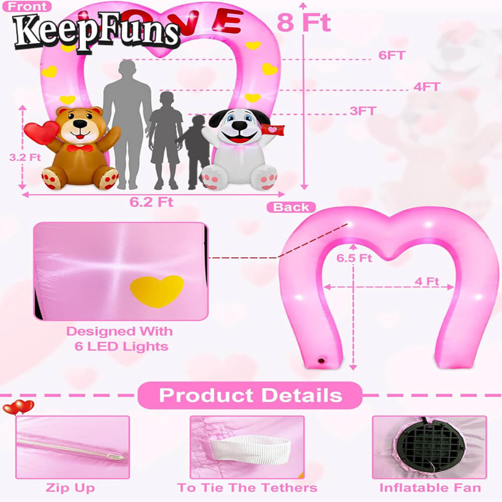 KeepFuns Valentine's Day Heart Arch Inflatable Decoration - Outdoor Courtyard Romantic Festival Inflatable Model
