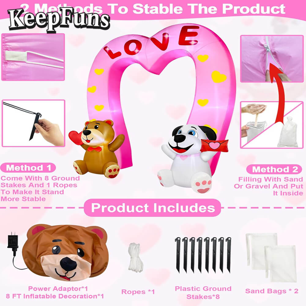 KeepFuns Valentine's Day Heart Arch Inflatable Decoration - Outdoor Courtyard Romantic Festival Inflatable Model