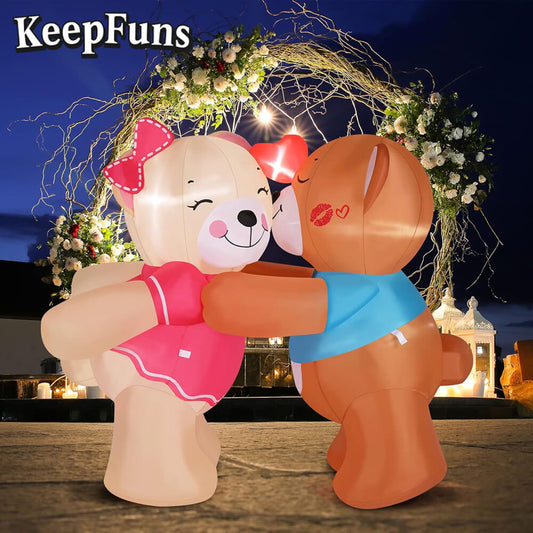 KeepFuns Valentine's Day Kissing Bear Inflatable Decoration - Romantic Holiday Inflatable Model for Outdoor and Indoor