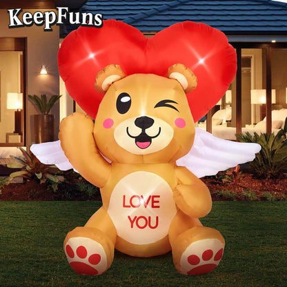 KeepFuns Valentine's Day Love Bear Inflatable Decoration - Outdoor, Yard, Indoor Romantic Holiday Inflatable Model